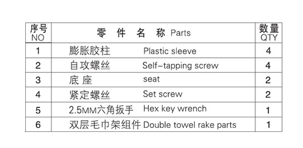 HF-26103-24雙毛巾杆零（líng）件名稱