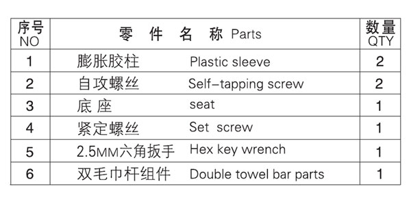 HF-92003-24雙毛（máo）巾杆零件名稱（chēng）