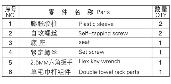 HF-92102-24單（dān）毛巾杆零件名稱